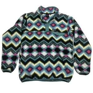 Patagonia‎ Synchilla Fleece Snap-T Pullover Sweater Pink Blue Girls XL 14 Aztec